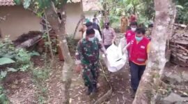 Petugas tengah membawa jasad yang telah membusuk untuk dilakukan pemeriksaan.