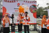 Sekretaris DPD PKS Kabupaten Ciamis, H. Ade Amran saat memberikan sambutan di Lomba Senam Go PKS Go.