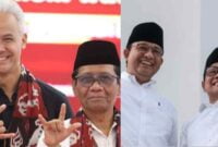 Paslon urut 03, Ganjar-Mahfud (Kiri) dan Paslon urut 01, Anis-Cak Imin atau AMIN (Kanan).