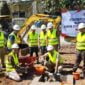 Kepala Kantah ATR/BPN Kabupaten Ciamis, Hermawan, saat meletakan batu pertamanya untuk pembangunan Gedung Arsip Pertanahan.