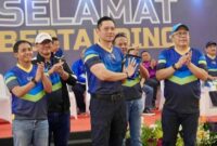 Menteri ATR/BPN AHY saat membuka Turnamen Voli Piala Menteri ATR/BPN di GOR Nanggala Kopassus, Cijantung, Jakarta Timur, Jumat (23/8/2024).