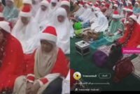 Video jemaah perempuan memakai ciput merah putih viral di media sosial.