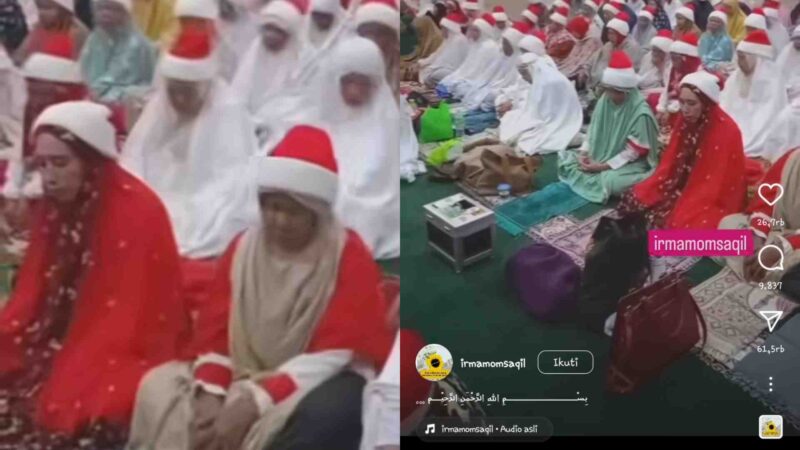 Video jemaah perempuan memakai ciput merah putih viral di media sosial.