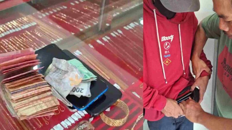 Pencuri pakai switer merah ditangkap oleh korbannya sendiri.