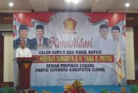 Ketua DPC Gerindra Ciamis, Pipin Arif Apilin tengah memberikan sambutan.