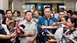 Menteri ATR/BPN, Nusron Wahid dan Menko Bidang Infrastruktur dan Pembangunan Kewilayahan, AHY saat berjumpa dengan awak media.