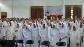Bimbingan jemaah haji asal Ciamis di Gedung Islamic Center Ciamis, Sabtu (19/4/2025).