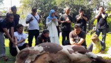 Miranti Mayangsari terlihat sedang berdoa sebelum pelaksanaan penyembelihan hewan kurban.