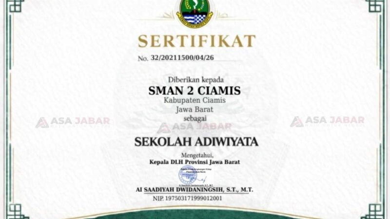 SMAN 2 Ciamis berhasil meraih predikat Sekolah Adiwiyata tingkat Kabupaten Ciamis.