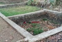 Kolam yang biasanya penuh air dan kehidupan kini mengering dan ditumbuhi rumput liar.